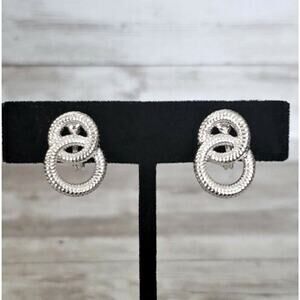 Vintage NWH Clip On Earrings Interlocking Circles Silver Tone